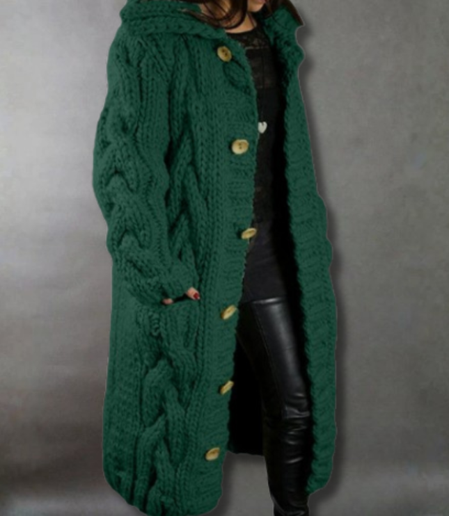 Women's Longline Hooded Oversized Cable Knit Sweater Coat