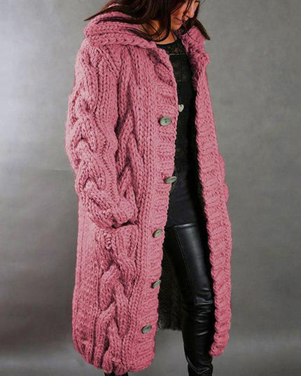 Women's Longline Hooded Oversized Cable Knit Sweater Coat