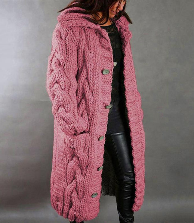 Women's Longline Hooded Oversized Cable Knit Sweater Coat