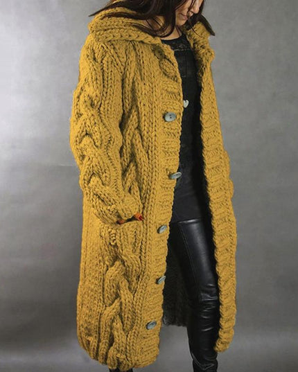 Women's Longline Hooded Oversized Cable Knit Sweater Coat