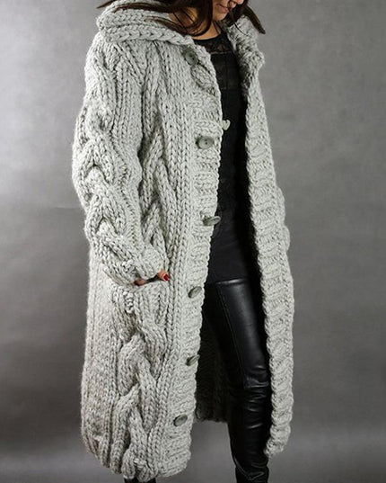 Women's Longline Hooded Oversized Cable Knit Sweater Coat