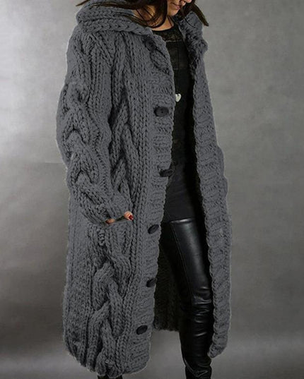 Women's Longline Hooded Oversized Cable Knit Sweater Coat