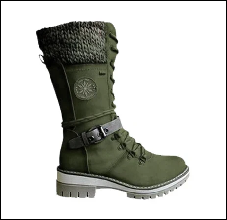 Women's Mid Calf Winter Boots, Lace Up Knit Cuff Lug Sole