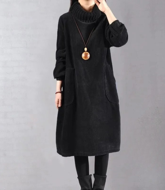 Women's Midi Knit Sweater Dress with Long Sleeve Turtleneck