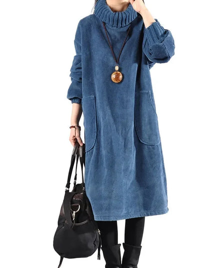 Women's Midi Knit Sweater Dress with Long Sleeve Turtleneck