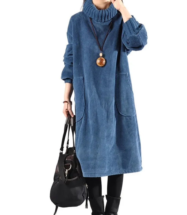 Women's Midi Knit Sweater Dress with Long Sleeve Turtleneck