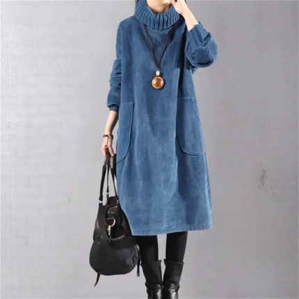 Women's Midi Knit Sweater Dress with Long Sleeve Turtleneck