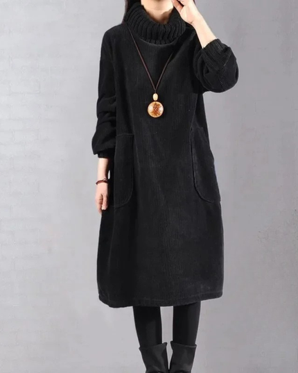 Women's Midi Knit Sweater Dress with Long Sleeve Turtleneck
