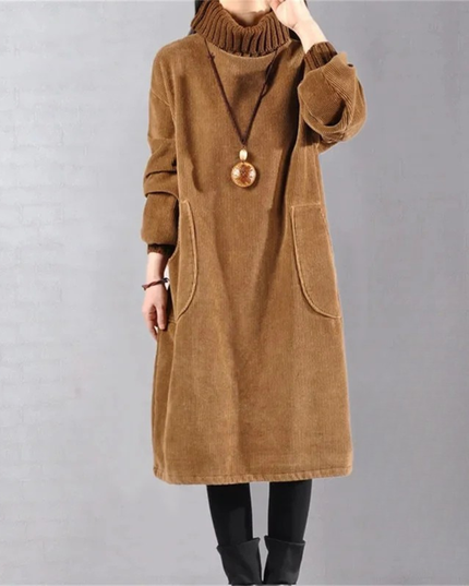 Women's Midi Knit Sweater Dress with Long Sleeve Turtleneck