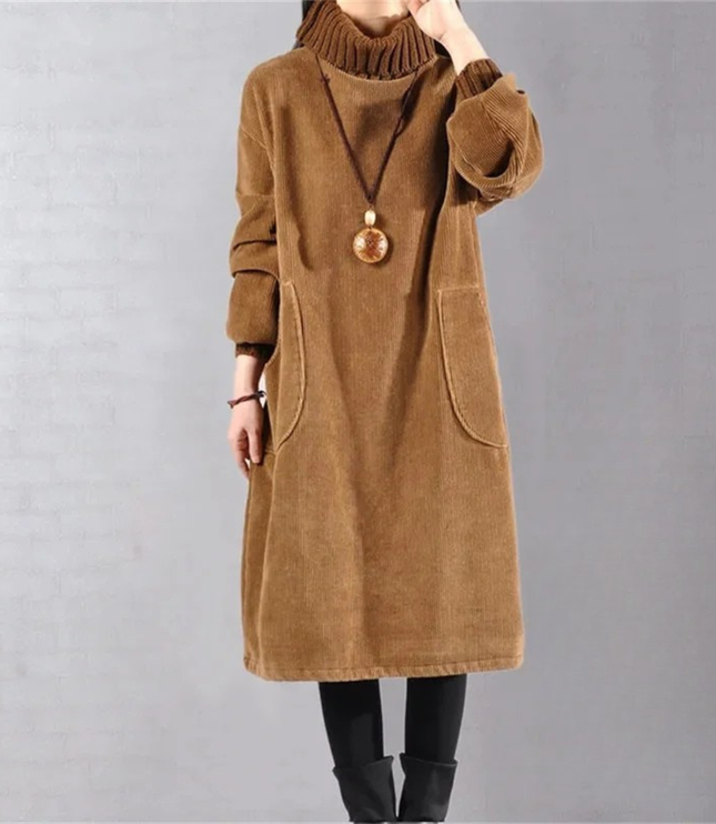 Women's Midi Knit Sweater Dress with Long Sleeve Turtleneck
