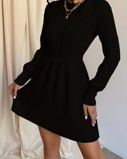 Women's Mini Sweater Dress in Cable Knit, A-Line Long Sleeve