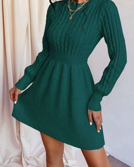 Women's Mini Sweater Dress in Cable Knit, A-Line Long Sleeve