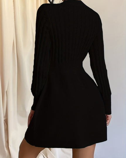 Women's Mini Sweater Dress in Cable Knit, A-Line Long Sleeve