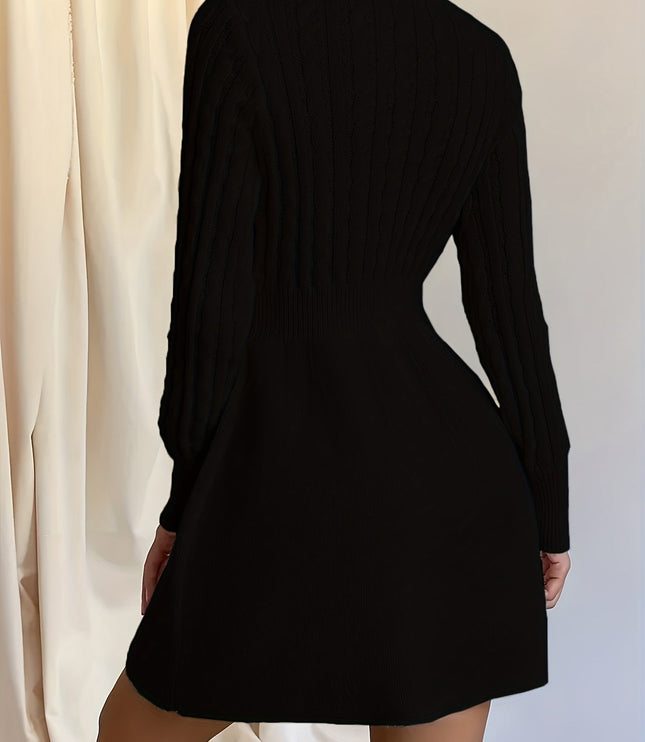 Women's Mini Sweater Dress in Cable Knit, A-Line Long Sleeve