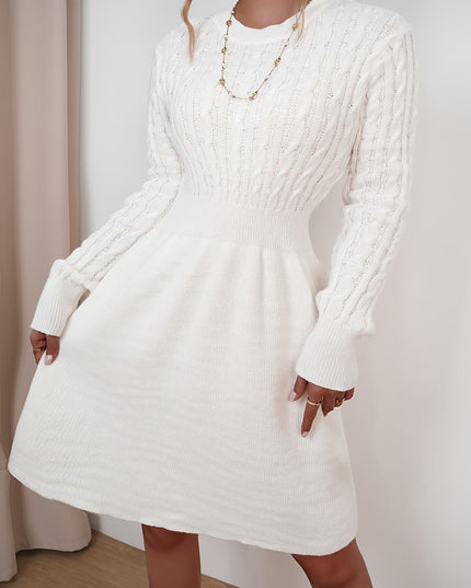 Women's Mini Sweater Dress in Cable Knit, A-Line Long Sleeve