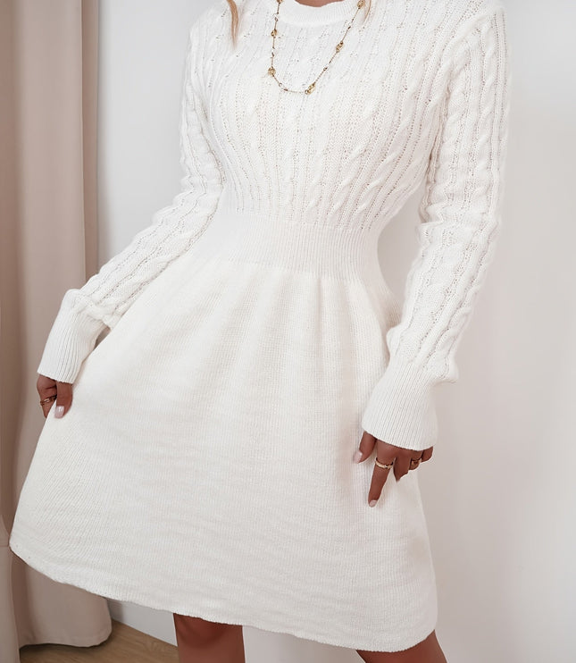 Women's Mini Sweater Dress in Cable Knit, A-Line Long Sleeve