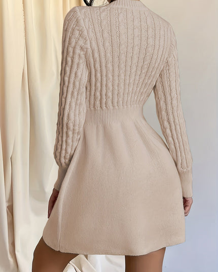 Women's Mini Sweater Dress in Cable Knit, A-Line Long Sleeve