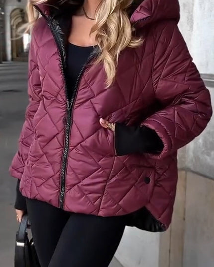 Women's Mock Neck Full Zip Diamond Quilted Fall Jacket