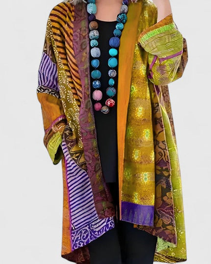 Women's Open Front Long Printed Patchwork Duster Cardigan