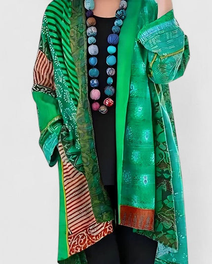 Women's Open Front Long Printed Patchwork Duster Cardigan