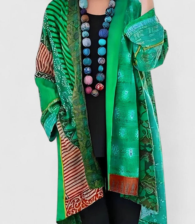 Women's Open Front Long Printed Patchwork Duster Cardigan