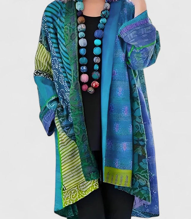 Women's Open Front Long Printed Patchwork Duster Cardigan