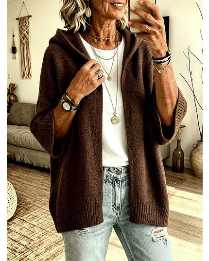 Women's Open Front Sweater Cardigan Hooded Ribbed Knit