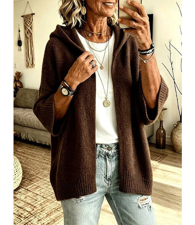 Women's Open Front Sweater Cardigan Hooded Ribbed Knit