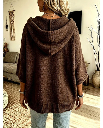 Women's Open Front Sweater Cardigan Hooded Ribbed Knit