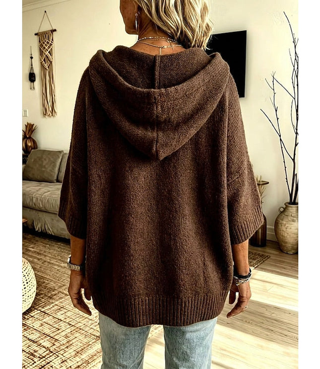 Women's Open Front Sweater Cardigan Hooded Ribbed Knit