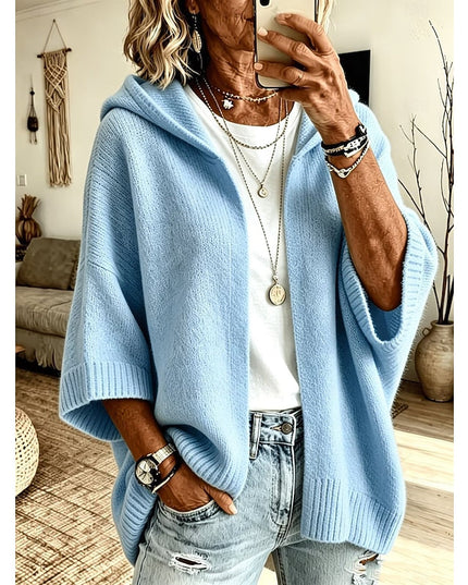 Women's Open Front Sweater Cardigan Hooded Ribbed Knit