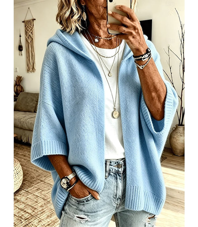 Women's Open Front Sweater Cardigan Hooded Ribbed Knit