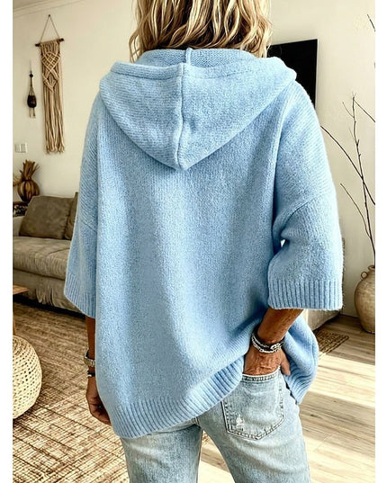 Women's Open Front Sweater Cardigan Hooded Ribbed Knit