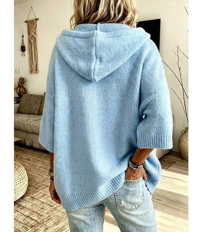 Women's Open Front Sweater Cardigan Hooded Ribbed Knit
