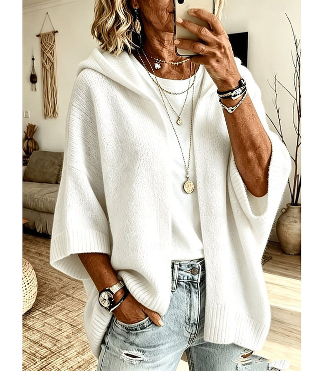 Women's Open Front Sweater Cardigan Hooded Ribbed Knit