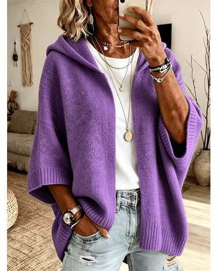 Women's Open Front Sweater Cardigan Hooded Ribbed Knit