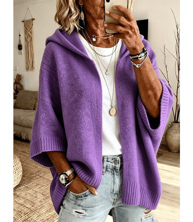 Women's Open Front Sweater Cardigan Hooded Ribbed Knit
