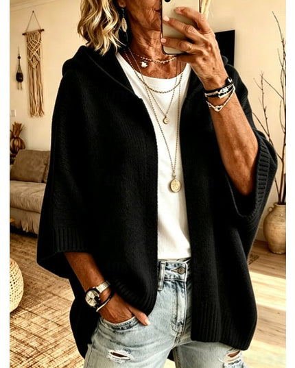 Women's Open Front Sweater Cardigan Hooded Ribbed Knit