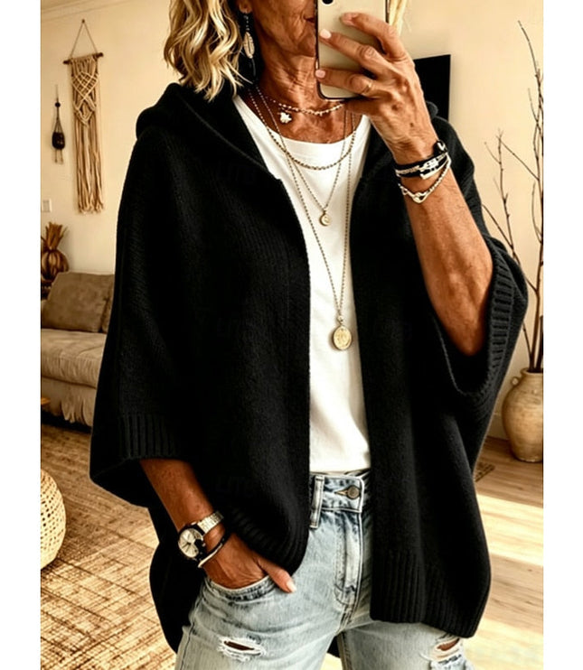 Women's Open Front Sweater Cardigan Hooded Ribbed Knit