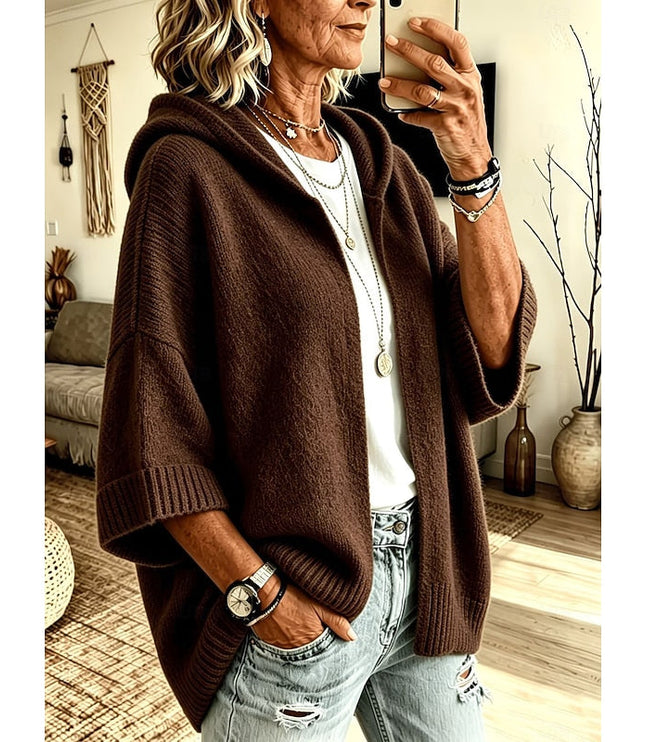 Women's Open Front Sweater Cardigan Hooded Ribbed Knit