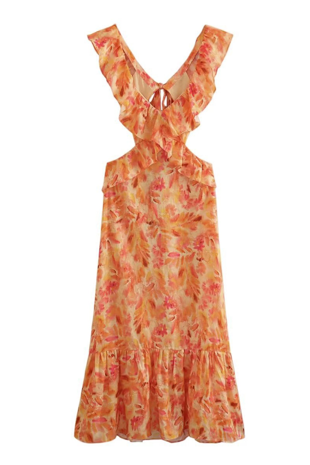 Women's Orange Floral Maxi Dress for Summer Wedding Guests
