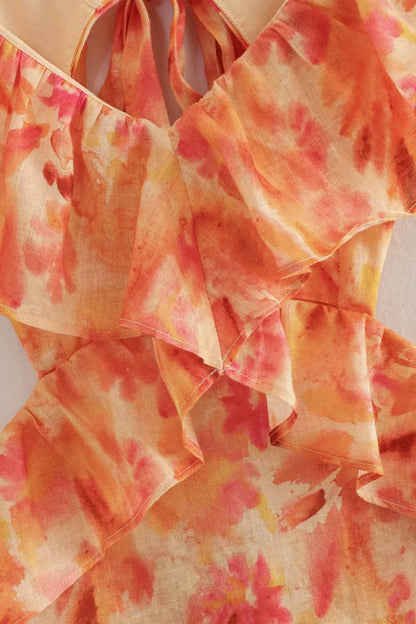 Women's Orange Floral Maxi Dress for Summer Wedding Guests