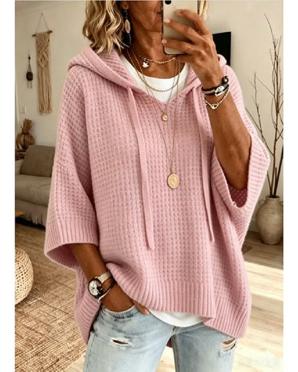 Women's Oversized Hooded Pullover Sweater in Waffle Knit