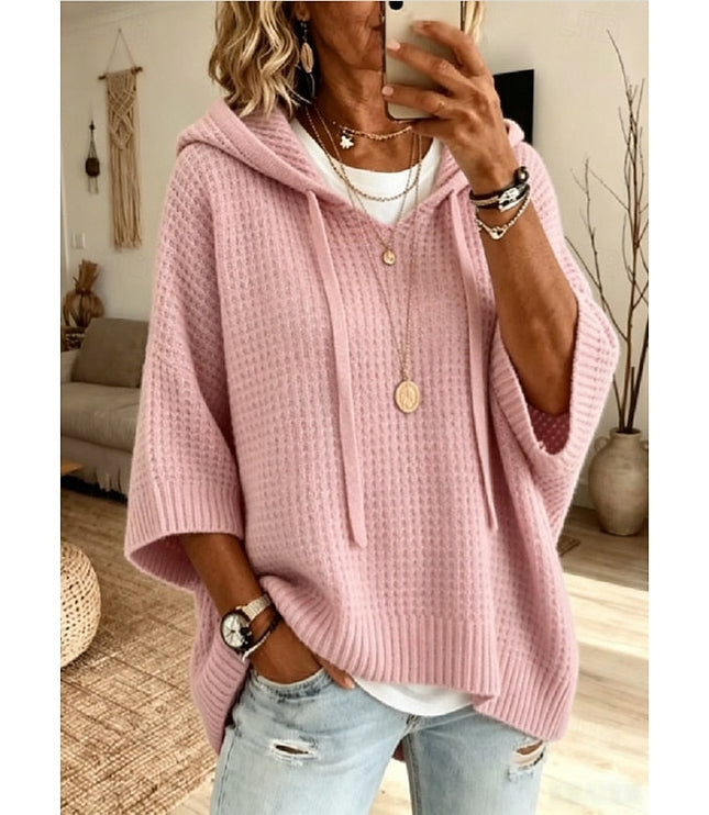 Women's Oversized Hooded Pullover Sweater in Waffle Knit