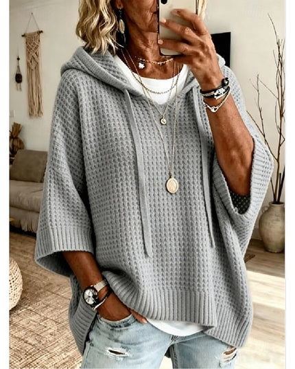Women's Oversized Hooded Pullover Sweater in Waffle Knit