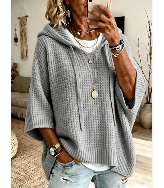 Women's Oversized Hooded Pullover Sweater in Waffle Knit
