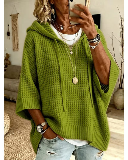 Women's Oversized Hooded Pullover Sweater in Waffle Knit