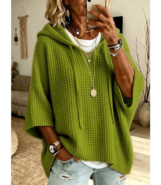 Women's Oversized Hooded Pullover Sweater in Waffle Knit