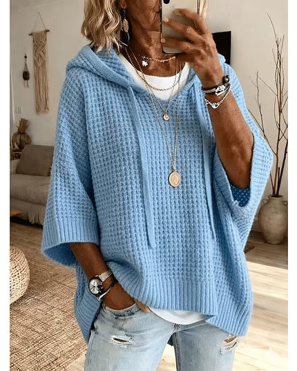 Women's Oversized Hooded Pullover Sweater in Waffle Knit
