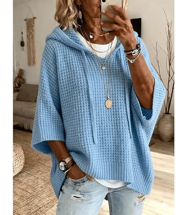 Women's Oversized Hooded Pullover Sweater in Waffle Knit